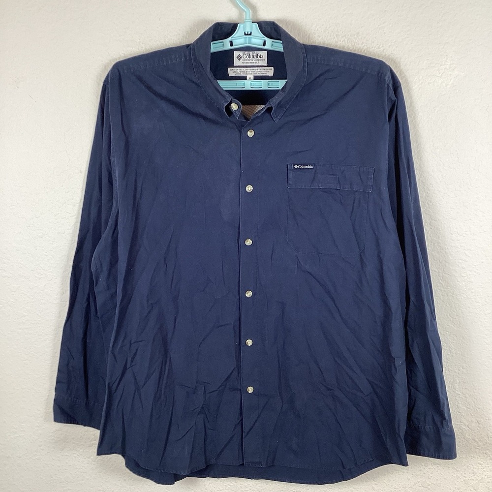Columbia Mens Button Up Shirt Sz XL Long Sleeve Solid Stains Comfort Good